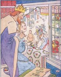 Dummling und seine Gans vor der Prinzessin